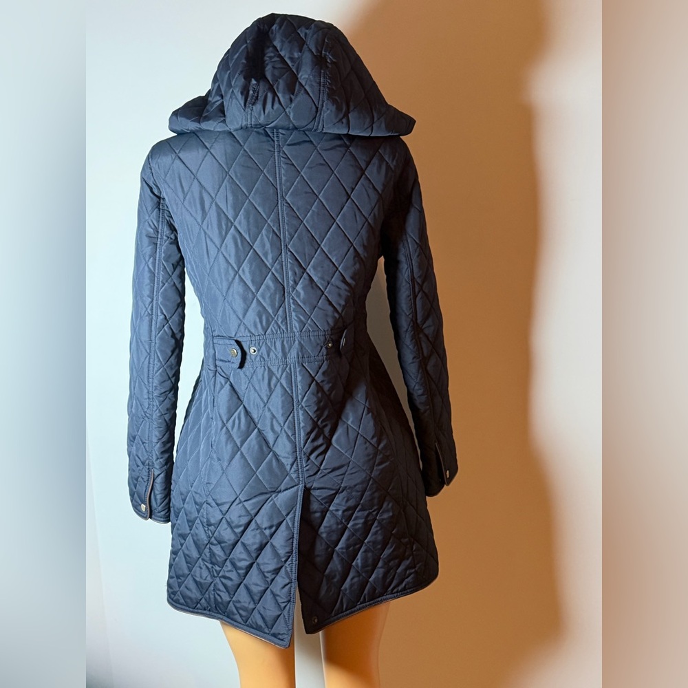 Ralph Lauren Navy Quilted Hooded Puffer with Brown Trim - Picture 5 of 12
